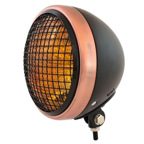 7" Bottom Mount Motorcycle Headlight w/ Grill - Black Bronze - Amber H4 Halogen