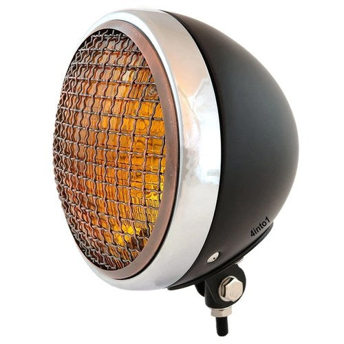 7" Bottom Mount Motorcycle Headlight Black Chrome Bronze Grill Amber H4 Halogen