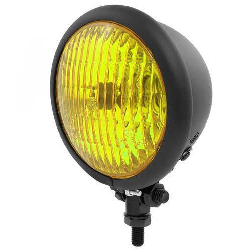 4.5" 4 1/2" Bottom Mount Halogen Motorcycle Headlight Matte Black w/ Yellow Lens