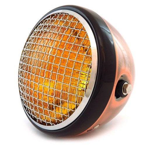 7" Side Mount Motorcycle Headlight w/ Grill Bronze Black Chrome Amber H4 Halogen