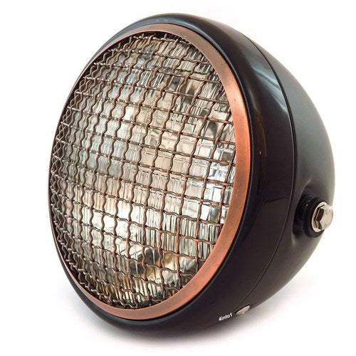 7" Side Mount Motorcycle Headlight w/ Grill Black Bronze Grill Clear H4 Halogen