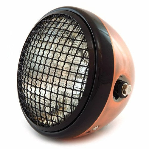 7" Side Mount Motorcycle Headlight w/ Grill Bronze Gloss Black Clear H4 Halogen