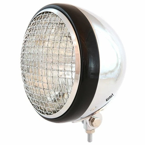 7" Bottom Mount Motorcycle Headlight w/ Grill - Chrome Black - Clear H4 Halogen