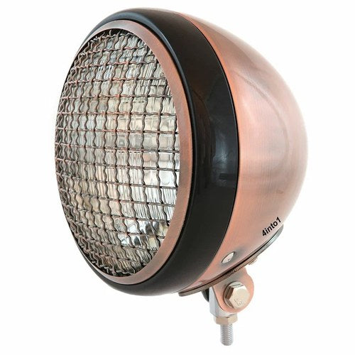 7" Bottom Mount Motorcycle Headlight w/ Grill - Bronze Black - Clear H4 Halogen