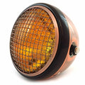7" Side Mount Motorcycle Headlight w/ Grill Bronze Gloss Black Amber H4 Halogen