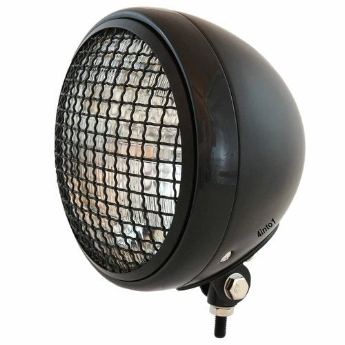 7" Bottom Mount Motorcycle Headlight w/ Grill Matte/Gloss Black Clear H4 Halogen
