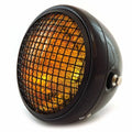 7" Side Mount Motorcycle Headlight w/ Grill Gloss / Matte Black Amber H4 Halogen