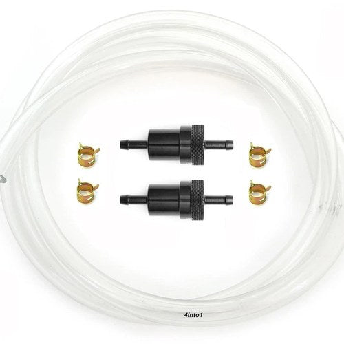 5 Feet 1/4" 6mm Clear Motorcycle Fuel Line Kit with 2 Black Fuel Filter & Clips