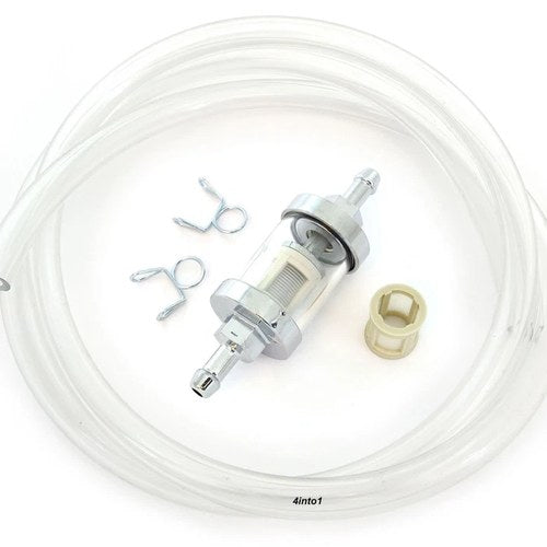 5 Feet - 1/4" 6mm Clear Motion Pro Fuel Line with Clear Glass Filter and Clips