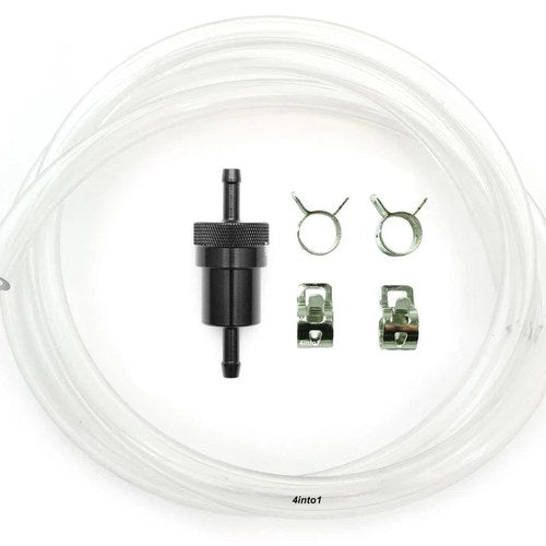 5 Feet - 1/4" 6mm Clear Fuel Line Kit with Black Aluminum Fuel Filter and Clips