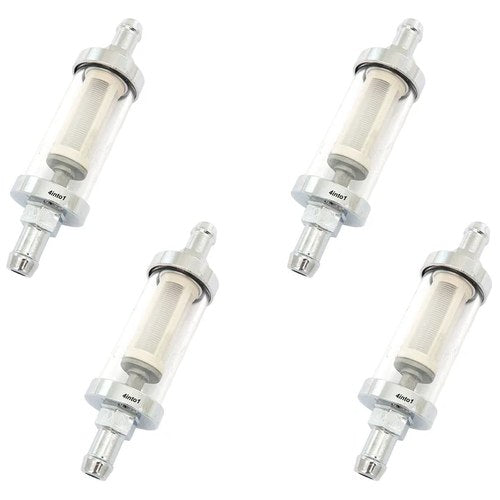 4 Pack Universal Clear Glass Fuel Filters - 3/8" 10mm Gas Petrol Screen