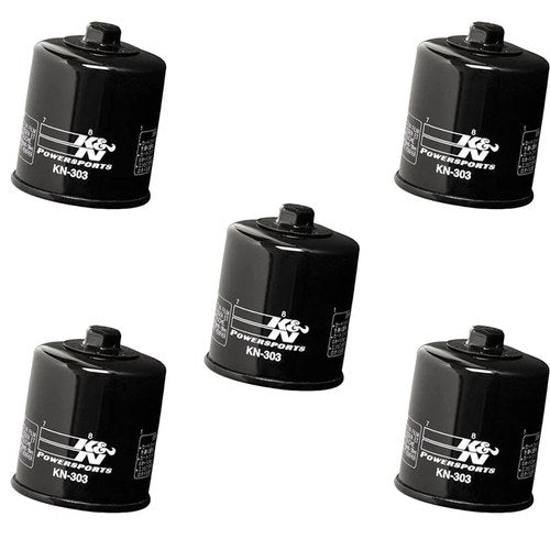 5 Pack K&N KN-303 Black Performance Spin On Oil Filter Honda Kawasaki Suzuki