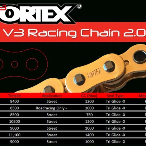 Vortex SX3 520 X-Ring Roller Chain Tensile Strength 8,500 CC Max 750 - Gold 124