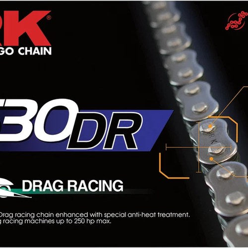 RK Excel 530DR Drag Racing Chain 530 Pitch - 250 HP 10.4K Tensile Natural Color