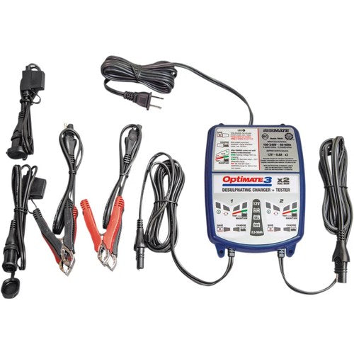 TecMate OptiMate 3 Battery Charger-Tester-Maintainer 12V, 2-Bank 7-Step TM451