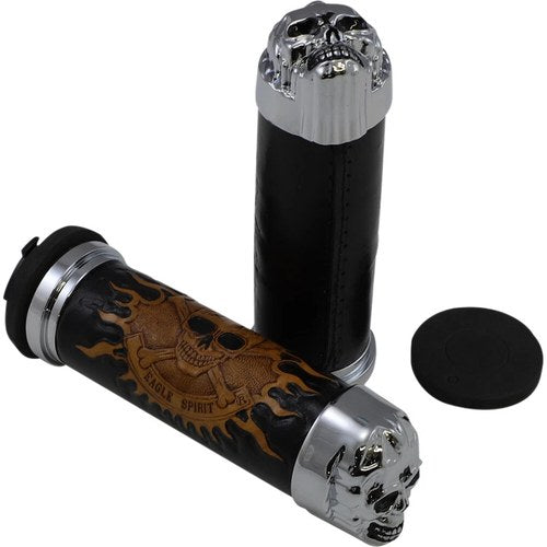 Drag Specialties Chrome Skull Grips w/ Plain Eyes | 74693B-BC303