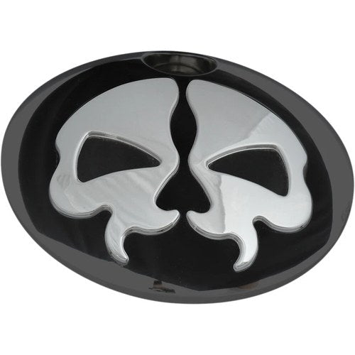 Drag Specialties Split Skull Fuel Door - Black with Chrome | 78051BB4