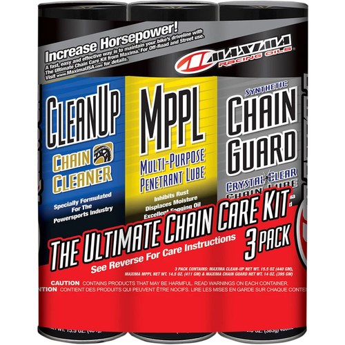 Maxima Racing Oil Motorcycle Chain Care Kit Bundle: Clean Up, Mppl & Chain Guard