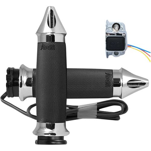 Avon Custom Contour Heated Grips H-D Motorcycles w/Cable Throttle (SPIKE Chrome)