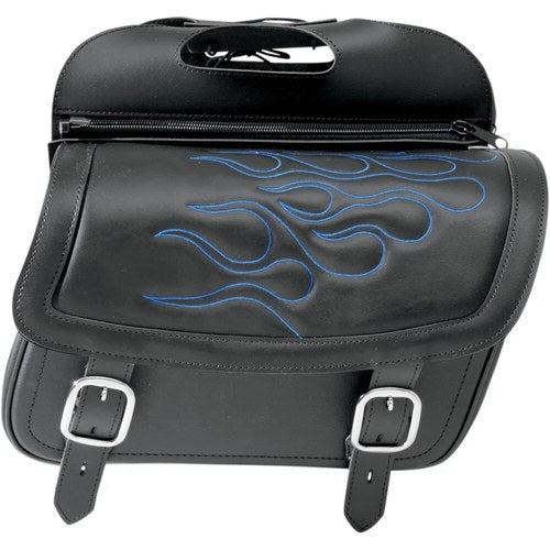 Saddlemen Highwayman Tattoo Saddlebags - Flame (Black / Blue) Jumbo | 3501-0774