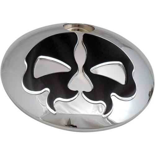 Drag Specialties Split Skull Fuel Door - Chrome with Black | 78051B4