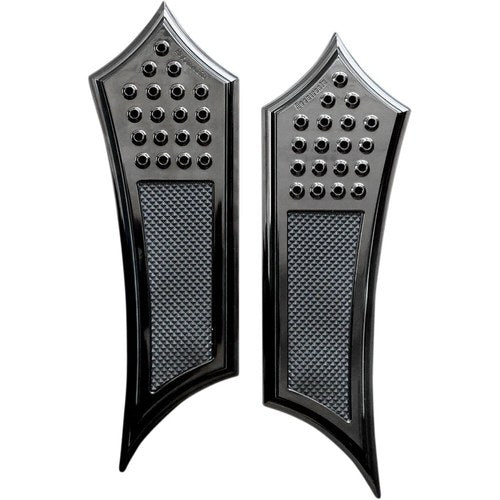 Accutronix Front Floorboards, Extended, Black, Drilled, Instigator | FBF01-DIB