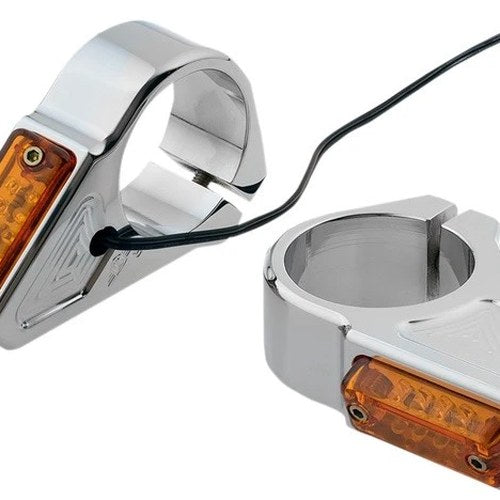 Joker Machine Rectangle LED Fork Mount Turn Signals 39mm Chrome
