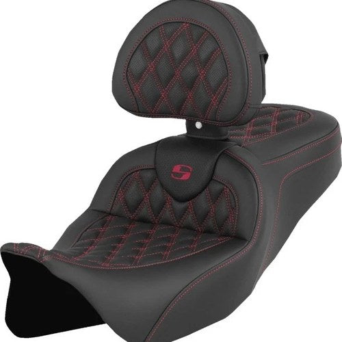 Saddlemen RoadSofa LS Seat With Backrest Burgundy Stitch #284805 Harley Davidson