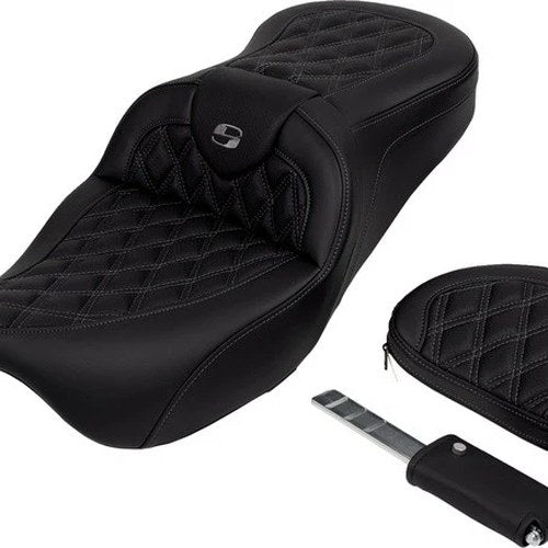 Saddlemen RoadSofa LS Seat With Backrest Gray Stitch #284808 Harley Davidson