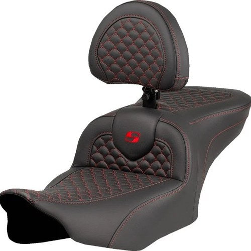 Saddlemen RoadSofa DS Seat With Driver Backrest Red Stitch #823-07-208B4