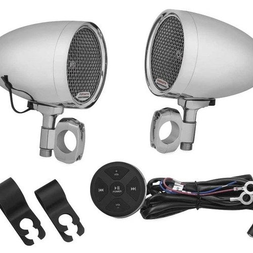 Kuryakyn Road Thunder Speaker Pods with Bluetooth Audio Controller by Mtx Chrome