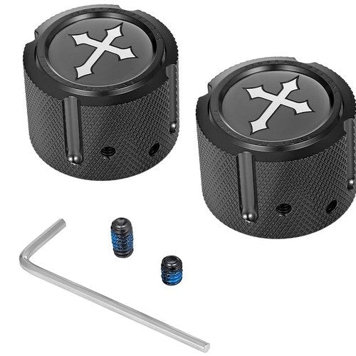 Figurati Designs Front Axle Nut Covers Cross Black #FD41-FAC-BK Harley Davidson