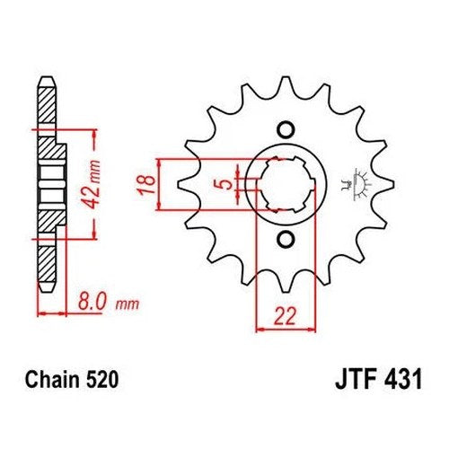 JT Front Sprocket 520 14T #JTF431.14 fits Suzuki RM250/RM400/RM465