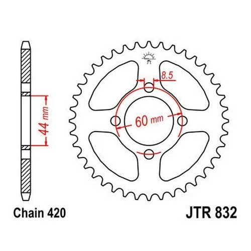 JT Steel Rear Sprocket 420 44T fits Yamaha YSR50 1987-1992