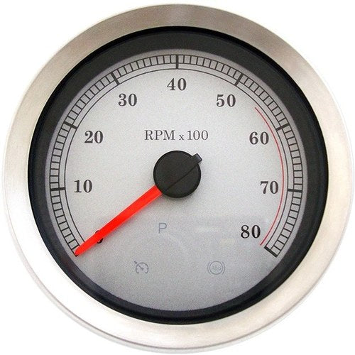 Drag Specialties 4" Electronic Tachometer White Face #200929 Harley Davidson