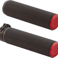Arlen Ness Knurled Fusion Grips Black/Red 1" Cable Type #07-336 Harley Davidson