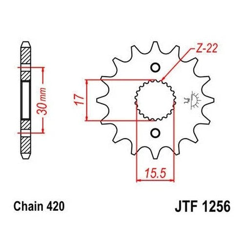 JT Front Sprocket 420 15T #JTF1256.15 Honda CR 80/CR 85/CRF 70/XR70