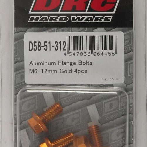 Drc Hard Ware Aluminum Flange Bolts M6 x 12mm Gold 4-Pack