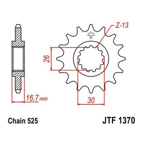 JT Front Sprocket 525 16T #JTF1370.16 fits Honda Cbr 600/CBR 900/CRF 1000