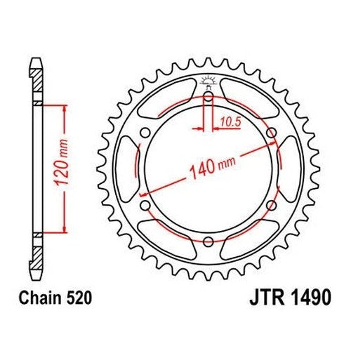 JT Steel Rear Sprocket 520 42T fits Kawasaki EN500C Vulcan 500 Ltd 1996-2009