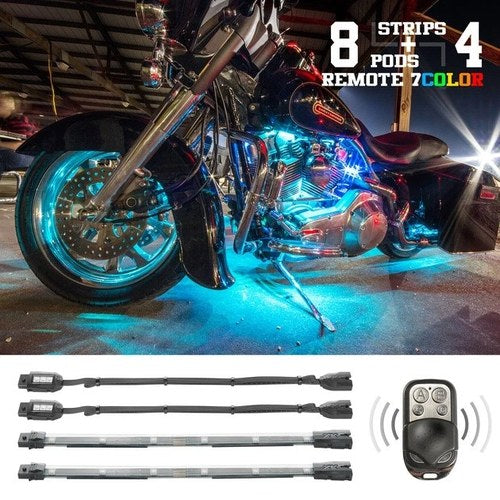 XK Glow Multi-Color Motorcycle LED Accent Light Kit with Remote Key Fob 12-Piece