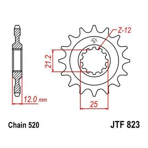 JT Front Sprocket 520 12T #JTF823.12 Husqvarna CR240/CR125/WRK125