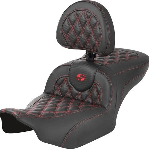 Saddlemen RoadSofa LS/CF Seat With Backrest Red Stitch #284968 Harley Davidson