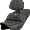 Saddlemen RoadSofa LS Seat With Backrest Gold Stitch #808-07B-182B7