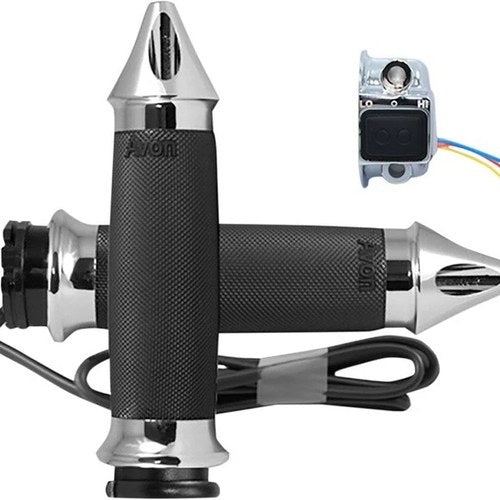 Avon Heated Spike Custom Contour Grips Cable Throttle Chrome #CC-85-CH-SPK-HT