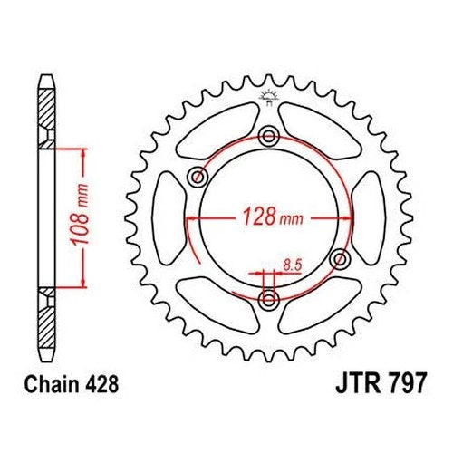 JT Steel Rear Sprocket 428 57T #JTR797.57 for Suzuki/Kawasaki DR-Z125L/KLX125L