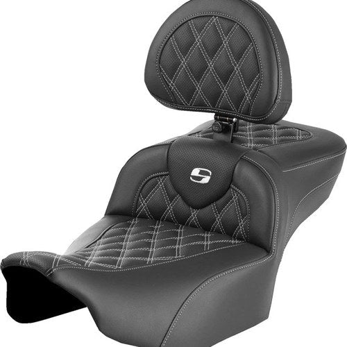 Saddlemen RoadSofa LS Ext. Reach Seat With Backrest White Stitch #285033