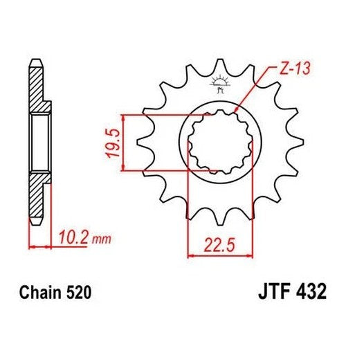 JT Self Cleaning Front Sprocket 520 14T #JTF432.14SC fits Suzuki/Kawasaki