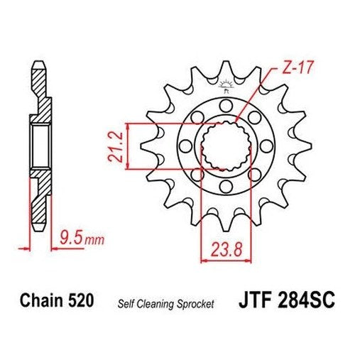 JT Self Cleaning Front Sprocket 520 13T JTF284.13SC Honda CR250R/CRF450R/CRF450X