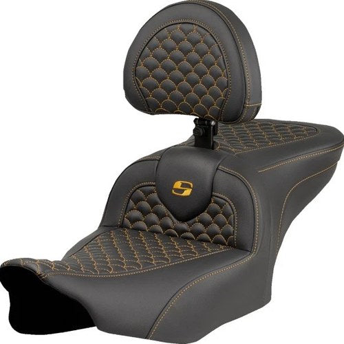 Saddlemen RoadSofa DS Seat with Driver Backrest Gold Stitch #823-07-208B7
